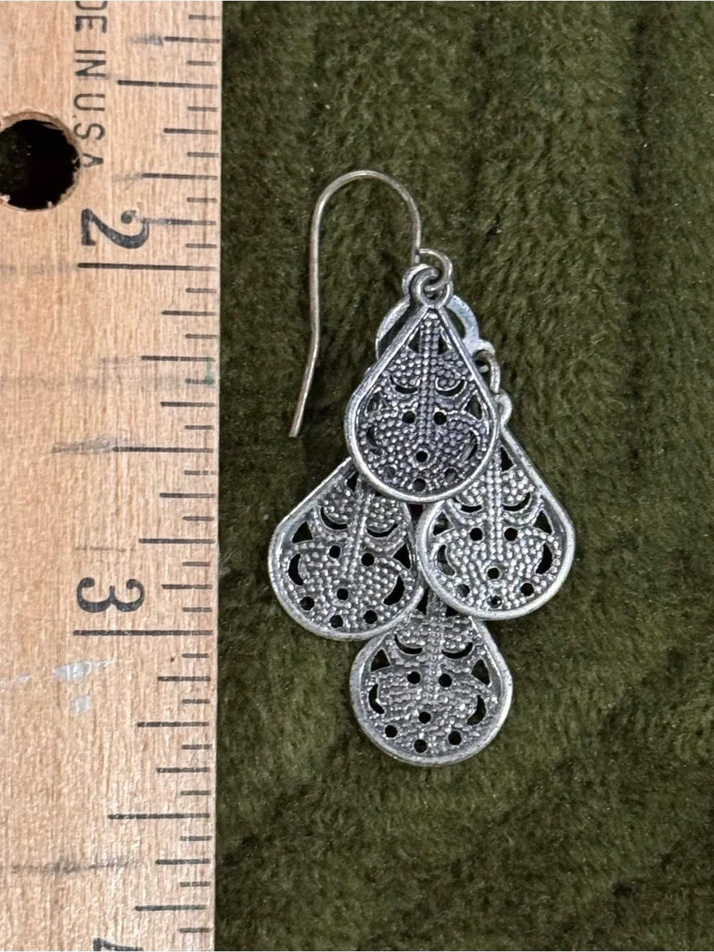 Vintage 90s Silver Teardrop Filigree Dangle Earrings - Women Jewelry